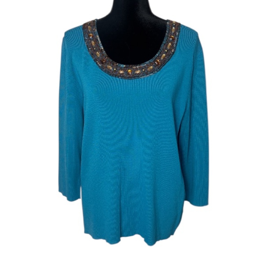 Ruby Rd. - Turquoise Embellished Blouse - Size 1X